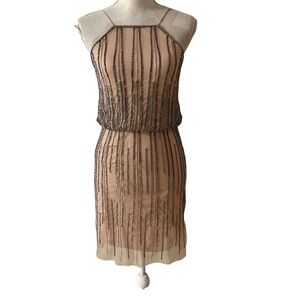 Gianni Bini Sequin Cocktail Womens Dress Silver Pink Nude Embellished Sz ?